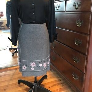 LOFT Gray Pencil Skirt with Pink Floral Design